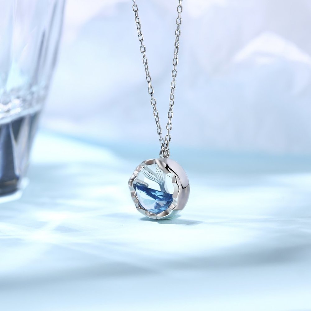 🍁 Unique Ocean 925 Silver Plated Mermaid Tears Necklace for Women, EVGG1061